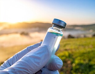 elinde ila&ccedil; şişesi tutan eldivenli el 