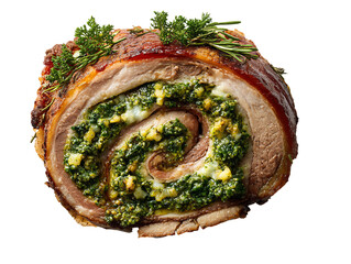 A delicious, appetizing stuffed pork roast, beautifully prepared and ready to be served Isolated Transparent Background, PNG