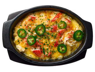 Delicious and savory dish of crab dip with jalape&ntilde;os, in an oval serving dish Isolated Transparent Background, PNG