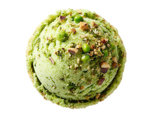 A refreshing scoop of pistachio ice cream, a delightful treat for any time. Topped with chopped nuts and a touch of sweetness Isolated Transparent Background, PNG