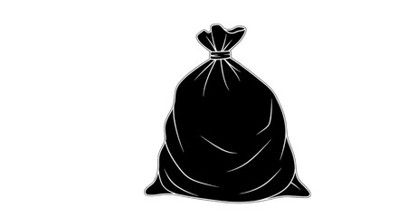 A Black Trash Bag Icon Representing Waste and Disposal with White Outline