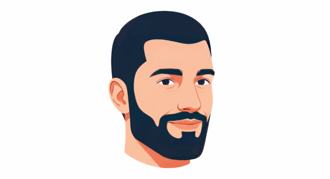 Illustrated male portrait avatar with beard and short dark hair.