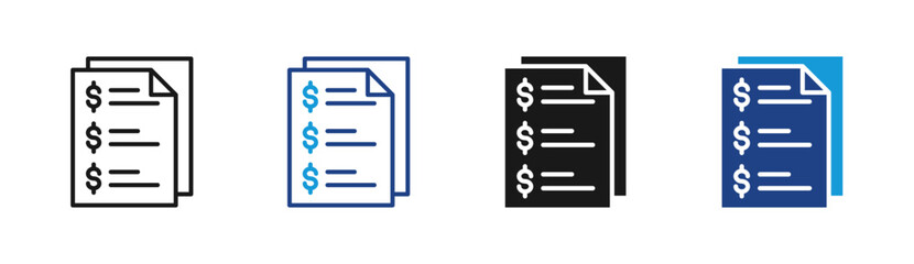 Invoice icon set multiple style collection