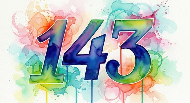 Colorful watercolor splashes behind the number 143