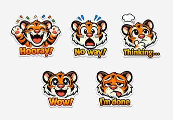 Cute Tiger Emoji Sticker Set Layout