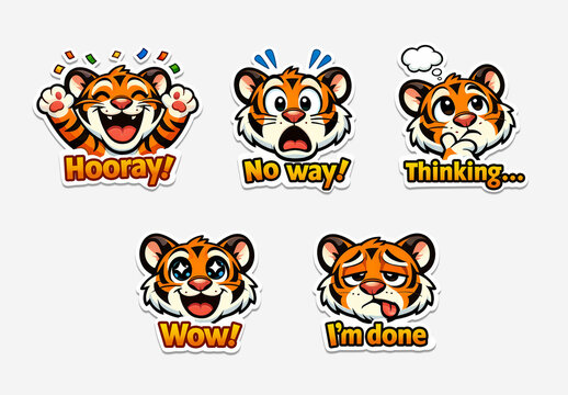 Cute Tiger Emoji Sticker Set Layout