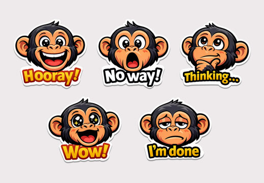 Cute Monkey Emoji Sticker Set Layout