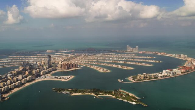 Aerial view of Palm Jumeirah artificial island in Dubai, United Arab Emirates