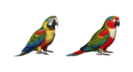 Obraz premium Two colorful macaws perched, isolated on white background