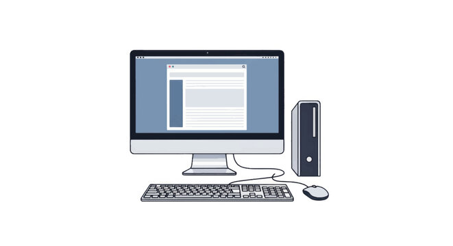 Modern desktop computer setup featuring monitor, keyboard, and mouse on a compact workstation.