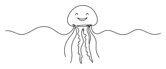 smiling jellyfish line art illustration © Wieslaw