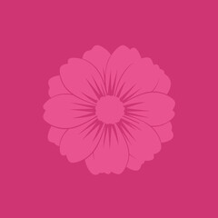 Digital illustration of a pink flower with multiple petals on a pink background.
