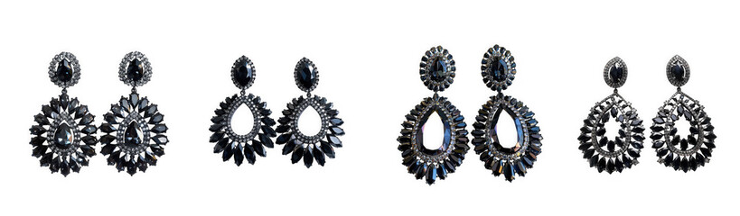 Dazzling Black Gemstone Chandelier Earrings for Glamorous Occasions isolated on transparent background