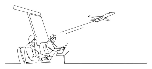 air traffic controllers monitoring aircraft – outline aviation control illustration © Wieslaw