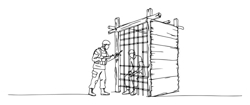 guarding prisoner in temporary jail &ndash; outline military detention sketch