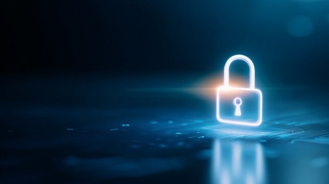Bright cybersecurity protection concept featuring a glowing secure lock on a clean blue and white digital background. Ideal for data protection, network security, cloud safety, and corporate IT trust 