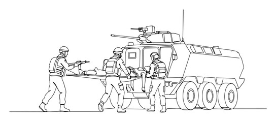 Obraz premium military medevac team loading wounded soldier vector