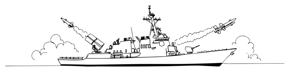 navy warship launching missiles outline vector © Wieslaw