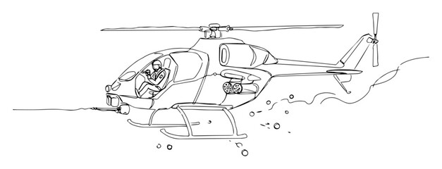 attack helicopter landing in combat zone line drawing © Wieslaw