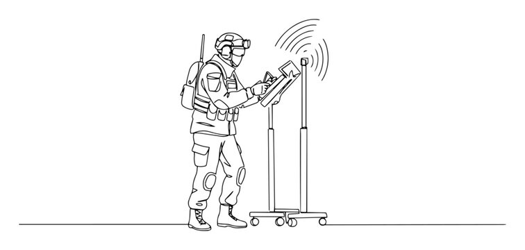 soldier operating jamming or signal equipment outline