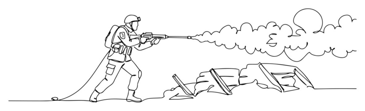 soldier using flamethrower in trench warfare vector