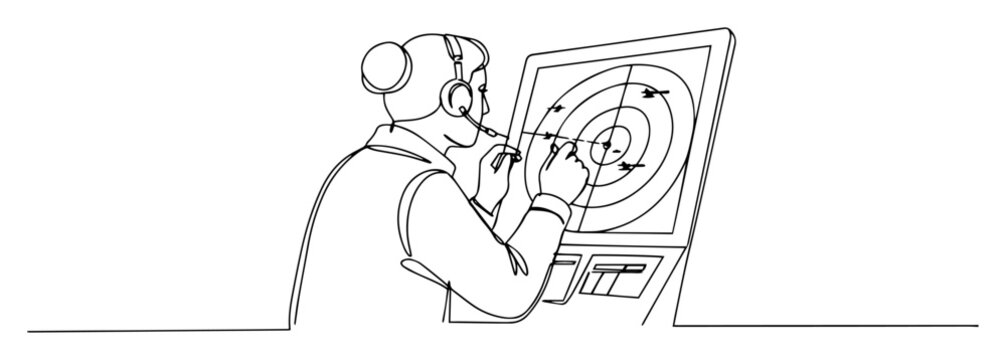 operator tracking target on radar screen outline