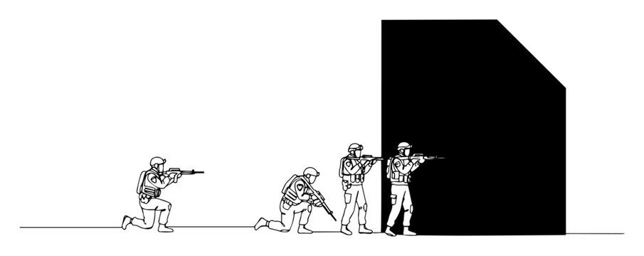 urban assault squad taking cover near building