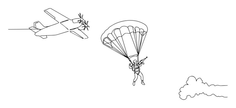 paratrooper jumping from aircraft outline scene