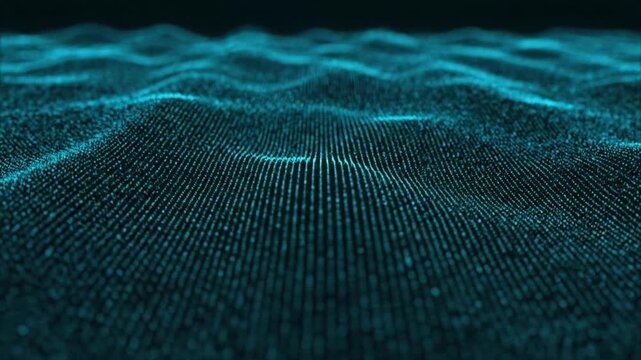 Abstract close-up of flowing blue digital data wave field visualization.