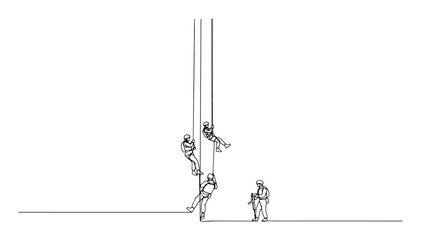 fast rope insertion military technique – continuous line vector drawing in minimalist modern black style © Wieslaw