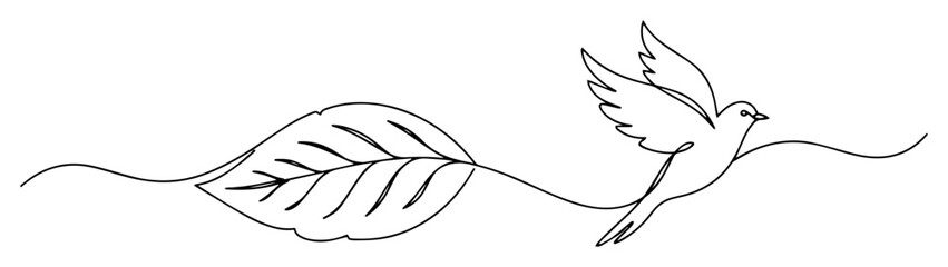 leaf and flying bird as nature and freedom concept