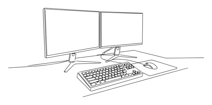dual monitors with keyboard and mouse in workspace view