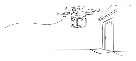 Fototapeta premium drone delivering package to door in modern logistics