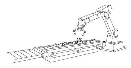 Fototapeta premium robotic arm working on conveyor in industrial automation