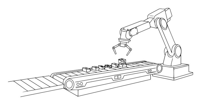 robotic arm working on conveyor in industrial automation