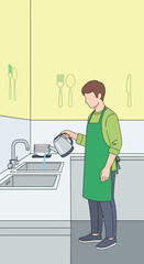 Obraz premium Culinary Preparation Routine In A Domestic Kitchen Setting