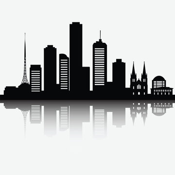 Melbourne Skyline Silhouette with Reflection. This regionally accurate and visually balanced vector design is ideal for use in travel-themed graphics, editorial layouts, and urban infographics.