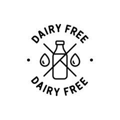 Dairy free logo with milk bottle and droplets crossed out