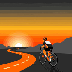 Obraz premium Cyclist Embarks On A Fiery Sunset Journey On An Open Road