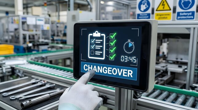 Modern factory's changeover time concept.
