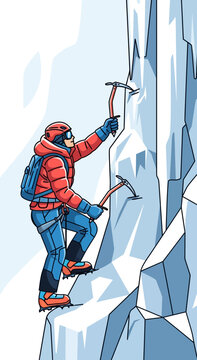 Determined Climber Ascends Icy Summit With Specialized Tools