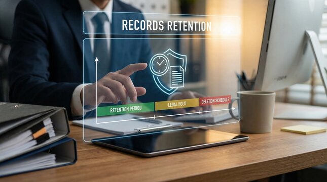 A professional is working with data protection and retention for the concept of business security.