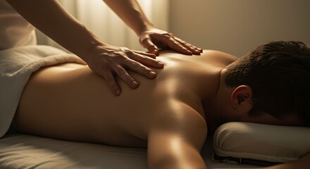 Naklejka premium man receiving back massage from a therapist in a spa
