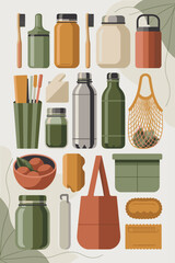 Zero Waste Lifestyle Flat Lay with Reusable Sustainable Products for Eco Friendly Living and Plastic Free Home Earth Conscious Consumerism and Environmental Awareness Promoting Green Initiatives and S