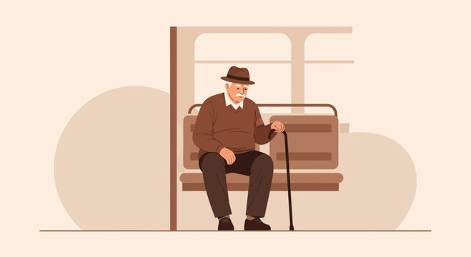 Elderly Gentleman Waiting Patiently On A Public Transport Seat