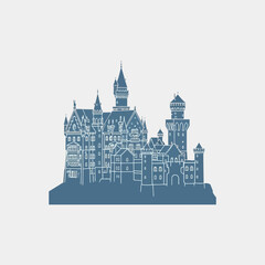 Obraz premium Illustration of a castle with multiple towers and detailed architecture.