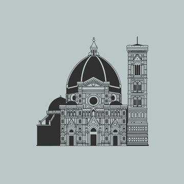 Illustration of the Florence Cathedral (Cattedrale di Santa Maria del Fiore) in Italy.