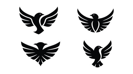 Fototapeta premium Four black bird with spread wings on white background