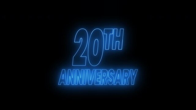 Neon blue for a 20th anniversary text animation. 4k animated typography Suitable for celebratory designs, event promotions, milestone anniversaries, and special occasions.
