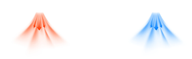 Air flow set elements on a transparent background. PNG wave light effect set in red, blue, white color. Jet of air flow - hot, cold, aroma air concept